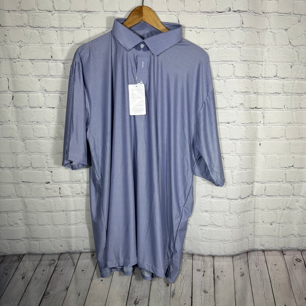 Collars & Co Featherweight Dress Collar Polo Shirt Blue Geometric Mens 3XL NWT